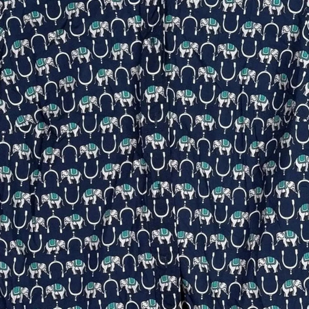 J. Crew Long Sleeve Perfect Fit Novelty Print Elephants Shirt 00 Navy Blue White